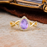 Dazzling 3 - Prong Pear-Cut Natural Amethyst Engagement Ring